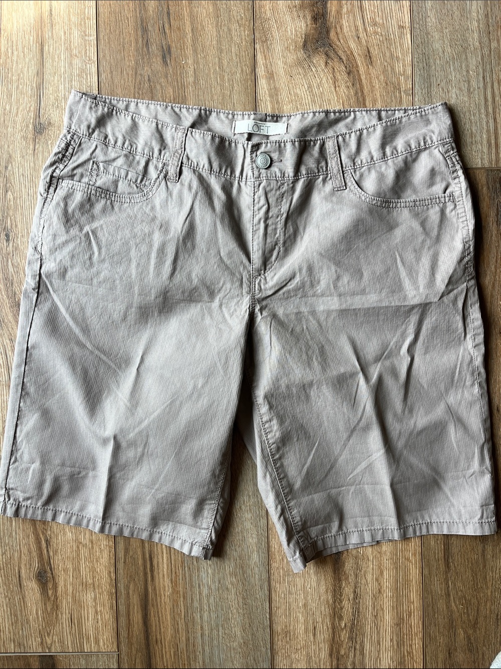 LOFT Neutral Light Gray/Brown Women's Flat-Front Shorts
